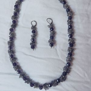 Necklace and earrings set - Amethyst and beaded dangle